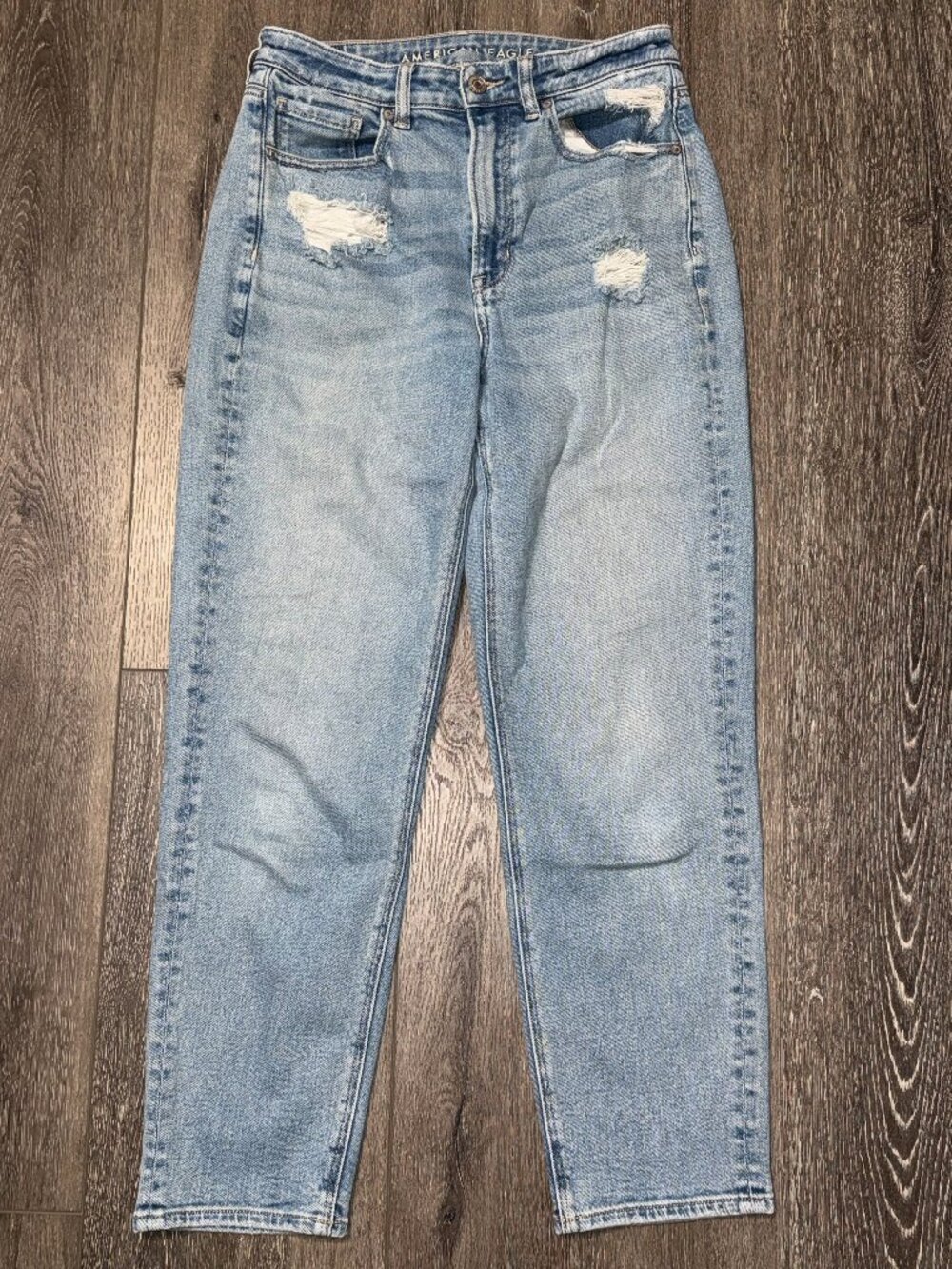 American Eagle Jeans Womens 6 Blue Mom Straight Distressed Stretch Denim